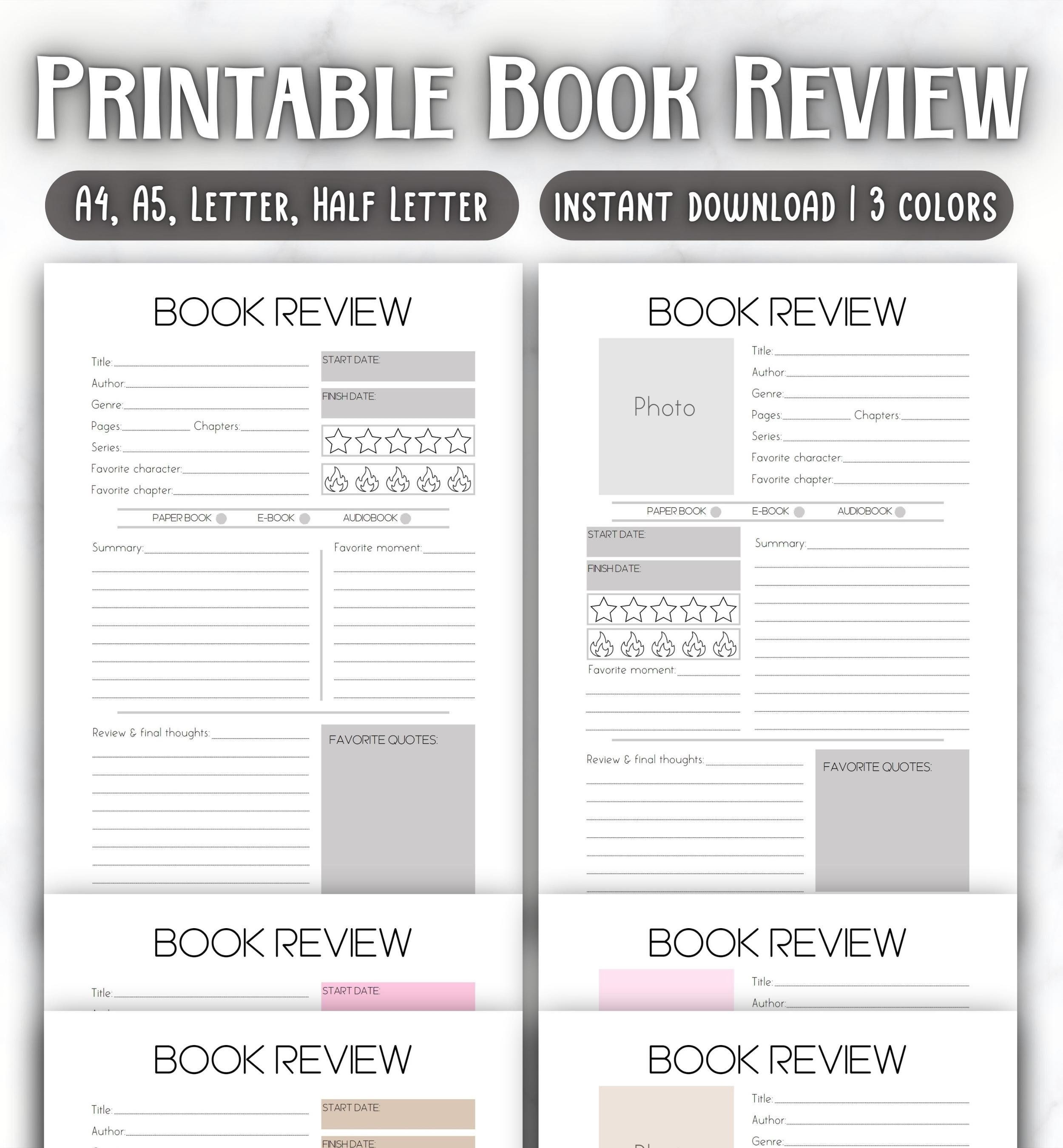 Book Review Template Printable Reading Journal Reading - Etsy