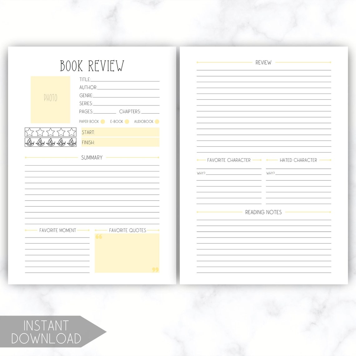 Book Review Template Reading Tracker Printable Reading - Etsy