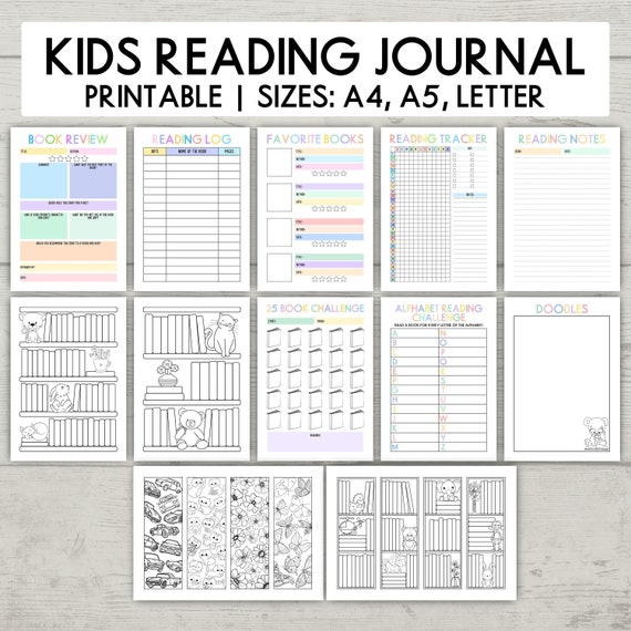 Kids Reading Journal Printable: Book Tracker, Reading Challenge (A4 A5 Letter)
