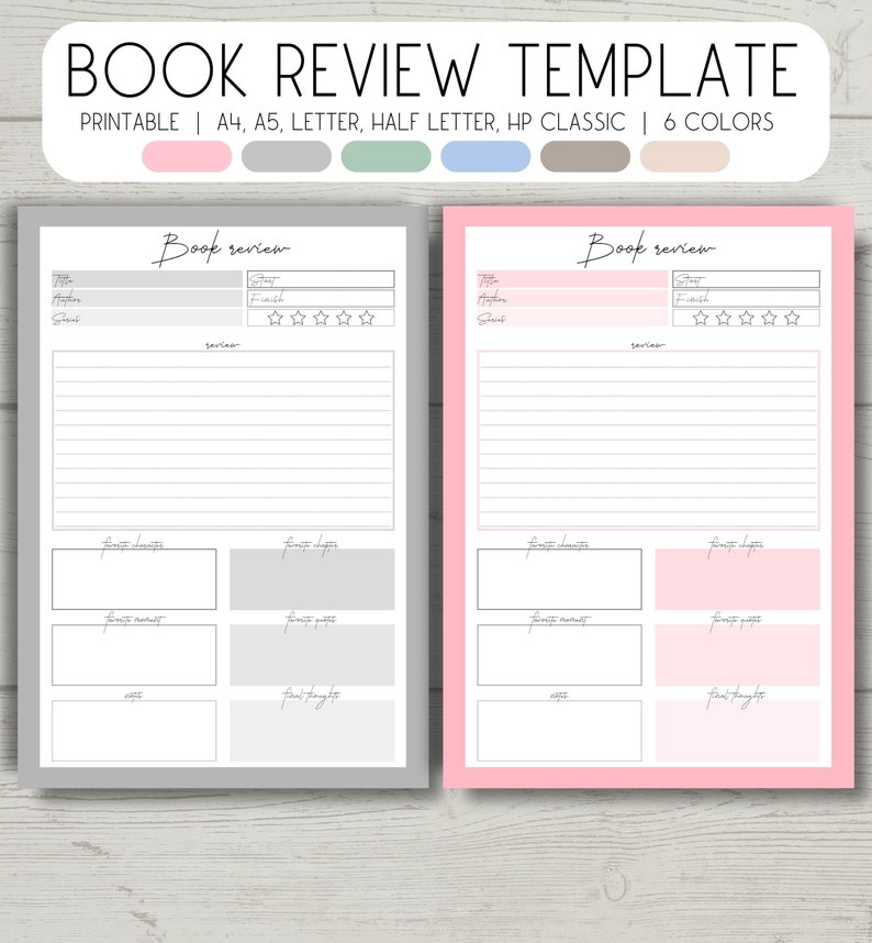 Printable Book Review Template: Colorful Reading Tracker (PDF) - Etsy