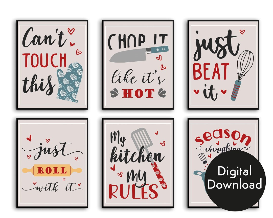 Printable Set of 6 Gallery Wall Downloadable Kitchen Wall Art Funny ...
