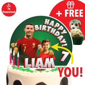 Personalized Ronaldo Cake Topper with Photo, Name & Age | CR7 Portugal Soccer Cake Topper Digital Download Birthday Decoration