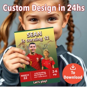 Invitation d'anniversaire Portugal CR7 à télécharger, Invitation à une fête d'anniversaire, Invitation Cristiano Ronaldo modifiable, anniversaire pour enfants, imprimable avec photo