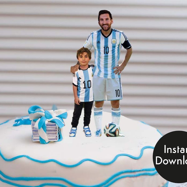 Personalized Messi Cake Topper with Photo customizable Messi cake decoration downloadable Argentina Soccer Team cake topper printable