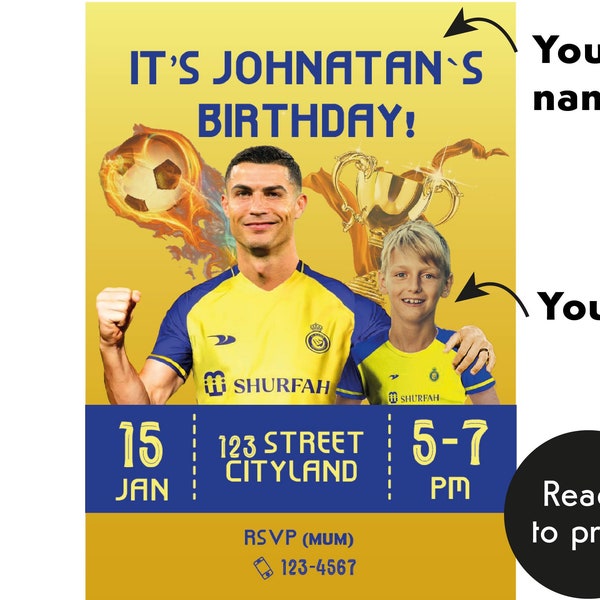 CR7 Birthday Invitation digital download Birthday Party Invites Editable Cristiano Ronaldo Invitation kids birthday printable invite