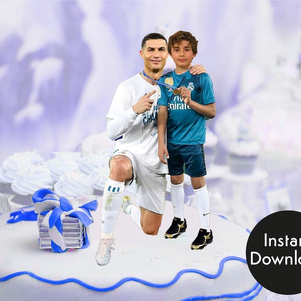 Topper de pastel personalizado de Ronaldo con su foto CR7 Fiesta de cumpleaños Topper de pastel digital personalizado Fiesta de cumpleaños de Ronaldo CR7 Cake Topper