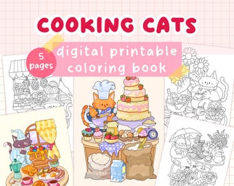 Lindo libro para colorear de comida / Descarga digital / páginas para colorear imprimibles con un acogedor personaje de gato