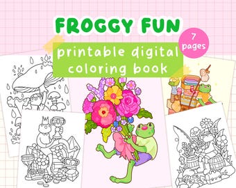 Frog Coloring Book | Digital Download | easy printable coloring pages with cute animals