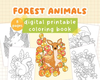 Woodland Animals Coloring Book | Digital Download | printable coloring pages with floral forest wildlife