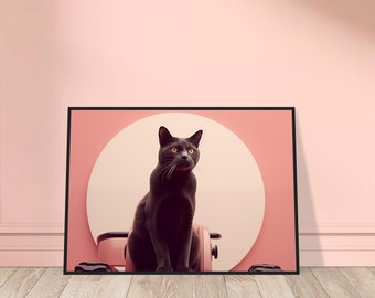 Affiche de maison de campagne avec portrait de chat sur tracteur | Vivre et décorer | Décoration murale | Animaux | Cadeau | Peinture | art mural