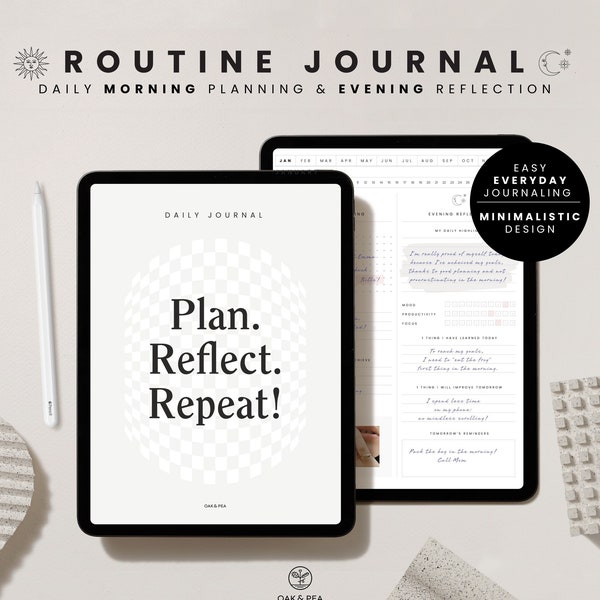 Daily Routine Journal | Digital Planner GoodNotes/Notability | Morning Checklist + Evening Reflection | Workbook for Selfcare & Productivity