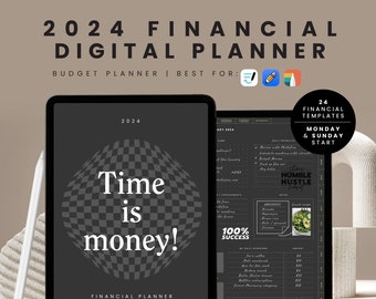 2024 Digital Black  Financial Planner | Dark Mode  Budget Planner | Daily Weekly Monthly Digital Organizer | GoodNotes Noteshelf Notability