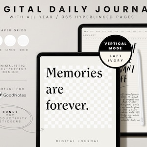 Digital Daily Journal for Goodnotes: Hyperlinked Pages, Stickers (PDF)