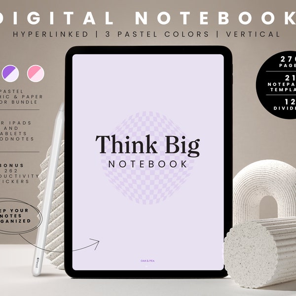 Digital Notebook with 21 templates | Minimal pastel notebook with 12 tabs | Aesthetic digital notebook for iPad | Pastel color notebook