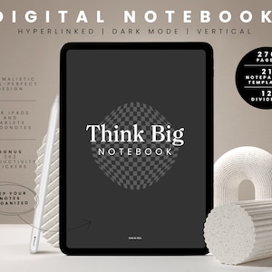Dark Digital Notebook Minimalistic, Dark Mode Digital Notebook with tabs, Digital notebook template, Digital notebook for iPad