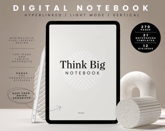 Minimalistic Notebook Template, Digital Paper with Tabs, Note Taking Pages, Aesthetic Digital Stationery for iPad GoodNotes/Notability