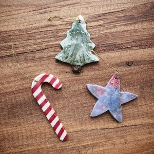 Handmade Ceramic Star, Tree and Candy Cane Set | Christmas Tree Ornament