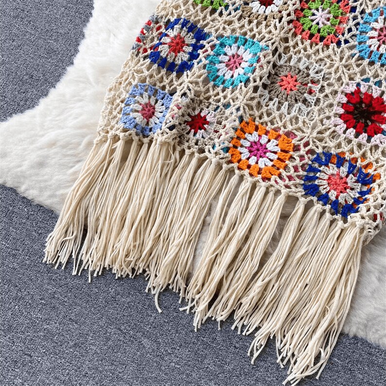 Bunte Häkel-Weste Für Damen - Ärmellos Mit Blumenstickerei Für Sommer & Urlaub