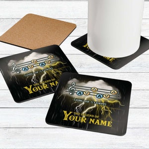 Legend of Zelda Song of Storms Customized Coaster Set - Ocarina of Time & Majora&#39;s Mask | Personalized Zelda Gift,Custom Zelda Coffee Tea