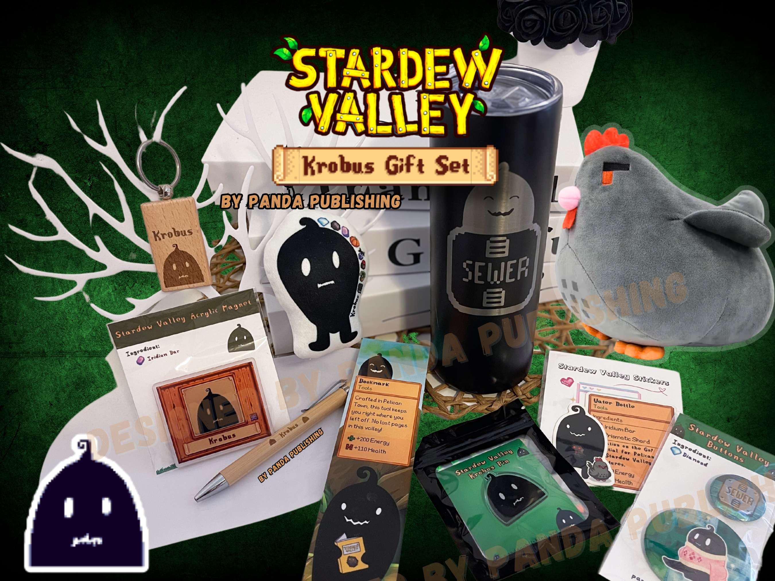 Stardew Valley Krobus-cadeaubundel | Stardew Valley-cadeaus met Krobus-thema | Beker, lege kip pluche, sleutelhanger, briefpapier, spelden en meer