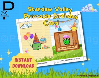 Stardew Valley Birthday Card |Digital Download Stardew Valley Birthday Gift,Printable Stardew Valley Inspired Greeting Card,Jumino Pink Cake