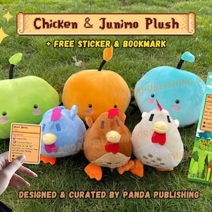 Stardew Valley Gift Bundle | Junimo Plush, Chicken Plush, Stardew Valley Plushie, Stardew Cozy Gaming Gifts | Stardew Sticker & Bookmark