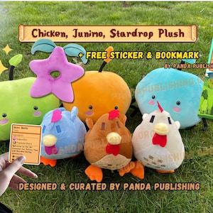 Stardew Valley Gift Bundle | Junimo, Chicken Plush, Stardrop Plush, Stardew Valley Plushie, Cozy Gaming Gifts | Stardew Sticker & Bookmark