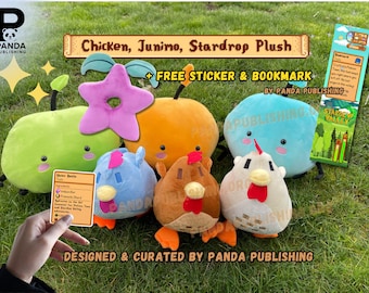 Stardew Valley Geschenktüten | Junimo, Huhn Plüsch, Stardrop Plüsch, Stardew Valley Plüschtier, Cozy Gaming Geschenke | Sterntaler Sticker & Lesezeichen
