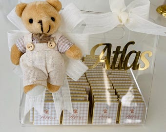 Personalized Plexiglass Baby Shower Gift Bag with Gold Name