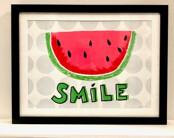 Watermelon Smile - Limited Edition 30x40cm Screen print - Fun, neon, quirky art