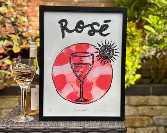 Rose wine print - Limited edition - 30cm x 40cm fun screen print