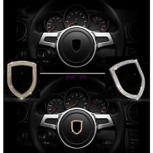 Porsche Diamond Crystal Steering Wheel Logo Shield Surround Frame in Silver or Gold