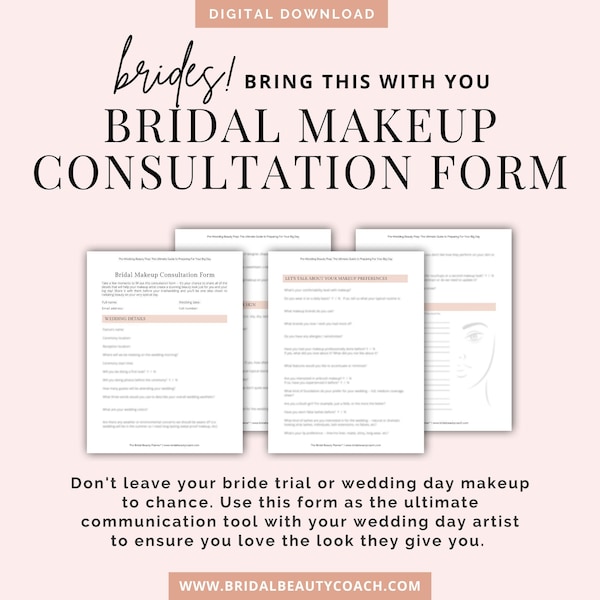 Bridal Makeup Consultation Form, Pre-Wedding Beauty, Bride Makeup Trial, 2023 Brides, 2024 Brides, Wedding Template