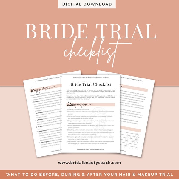 Hair & Makeup Bride Trial Checklist, Pre-Wedding Beauty Prep, Wedding Checklist, Bridal Beauty Prep