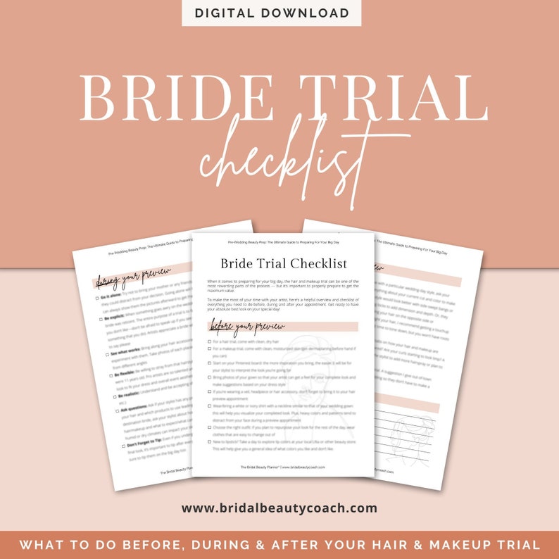 Hair & Makeup Bride Trial Checklist Prewedding Beauty Prep Etsy