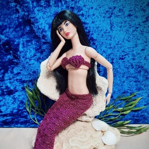 Berry Mermaid Crochet Set for 11.5&quot; Fashion Dolls - Comes with Extra Top - Fits Multiple Body Types - 1:6 Scale - Handmade - Sea - Ocean