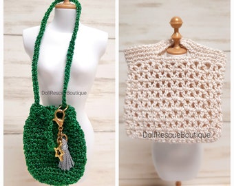 Crochet Fashion Bucket Bag and Shopping Tote for 11.5" Fashion Dolls - Perfect Size for Adult Fashion Dolls - 1:6 Scale - Handmade - Purse