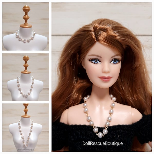 Pearl & Gold Chain Necklaces - Choose Length - for 11.5" Dolls - Fits Adult Fashion Dolls - 1:6 Scale - Handmade