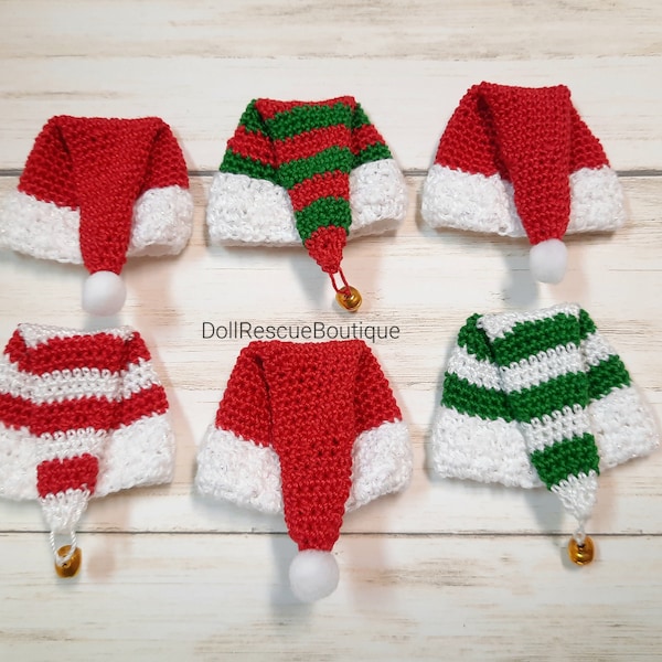 Choose Style - Crochet Santa & Elf Hats for 11.5" Fashion Dolls - Fits Most Adult Fashion Dolls - 1:6 Scale - Handmade - Stripe - Christmas