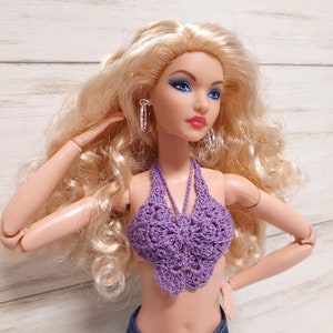 Purple Butterfly Top for 11.5&quot; Fashion Dolls - Fits Multiple Body Types - 1:6 Scale - Boho - Handmade - Chic - Crop Top