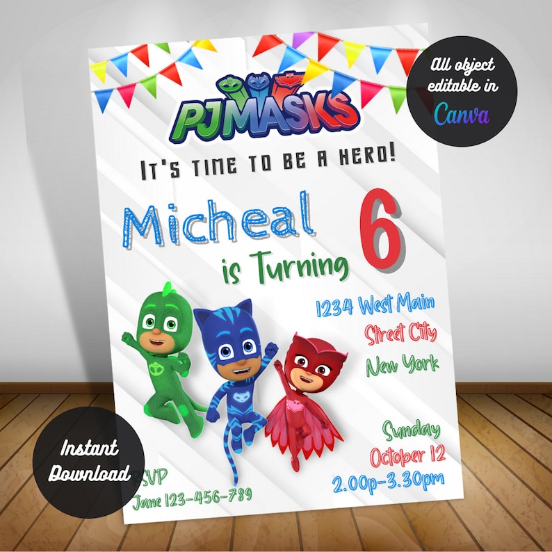 PJ Masks Birthday Invitation Digital Einvite Easy Etsy