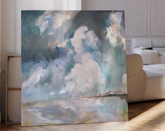 Large Original Abstract Landscape Painting on Canvas Textured Seascape Painting of Welsh Coastline Acrylic Large Painting | Breathe I | 2024