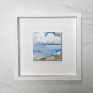 FRAMED Original Ocean Painting Small Acrylic Seascape Painting Beach Art Coastal Painting on Board Landscape Art Blue Beach Artwork