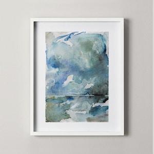 Cloudy Seascape Original Painting Art | Seascape Painting on Paper | Watercolour Paper Painting Coastal Wall Art | Peace At Last | 2023