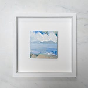FRAMED Original Ocean Painting Small Acrylic Seascape Painting Beach Art Coastal Painting on Board Landscape Art Blue Beach Artwork
