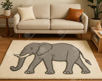 Handmade Wool Elephant Rug | Tufted Animal Nursery Decor