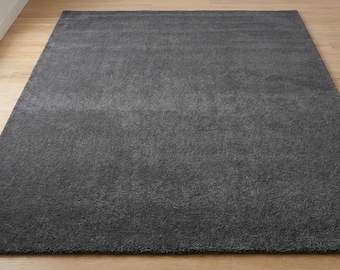 Solid Charcoal Grey Hand Tufted Rug – Modern Minimalist Dark Gray Wool Area Rug – Plush Soft Living Room Carpet – Custom Size Bedroom Rug