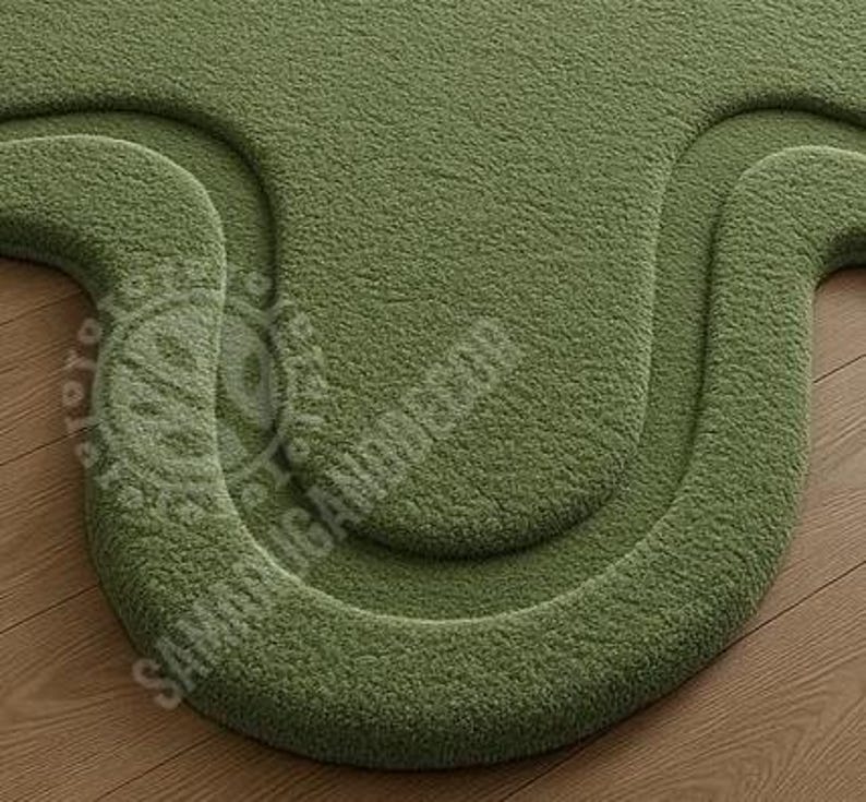 Green Organic Shape Rug – Modern Abstract Blob Carpet image 8