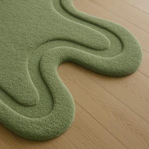 Green Organic Shape Rug – Modern Abstract Blob Carpet image 5