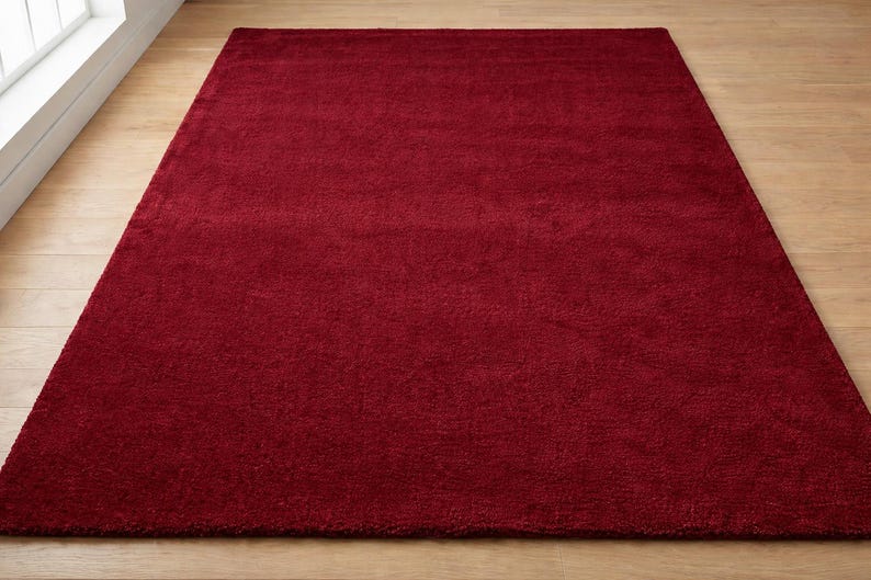 Red Tuft Rug Handmade Deep Red Tufted Rug 5x8 Ft | Solid Wine Red Area Rug | Modern ...
